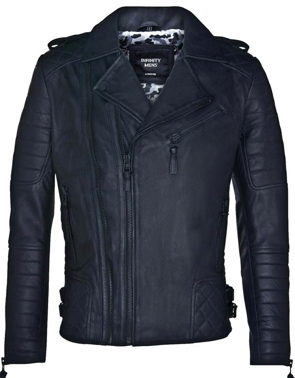 Infinity Leather Mens Leather Biker Quilted Brando Motorcycle Jacket