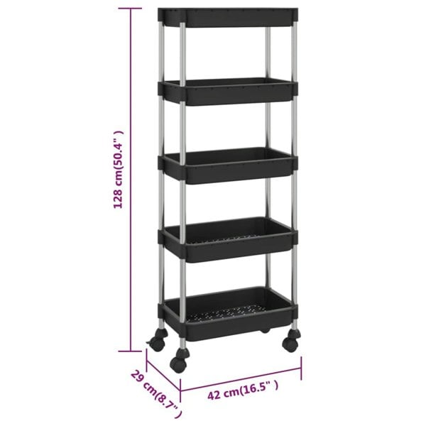Berkfield 5-Tier Kitchen Trolley Black 42x29x128 cm Iron and ABS