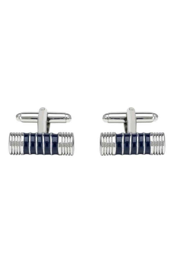 Silver and blue cufflinks.