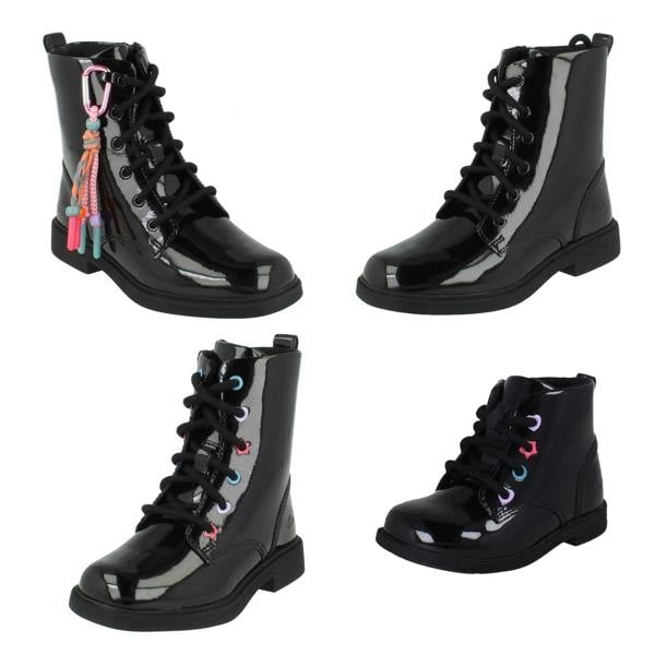 Clarks Girls Clarks Square Toe Patent Military Style Boots Oaklyn Charm