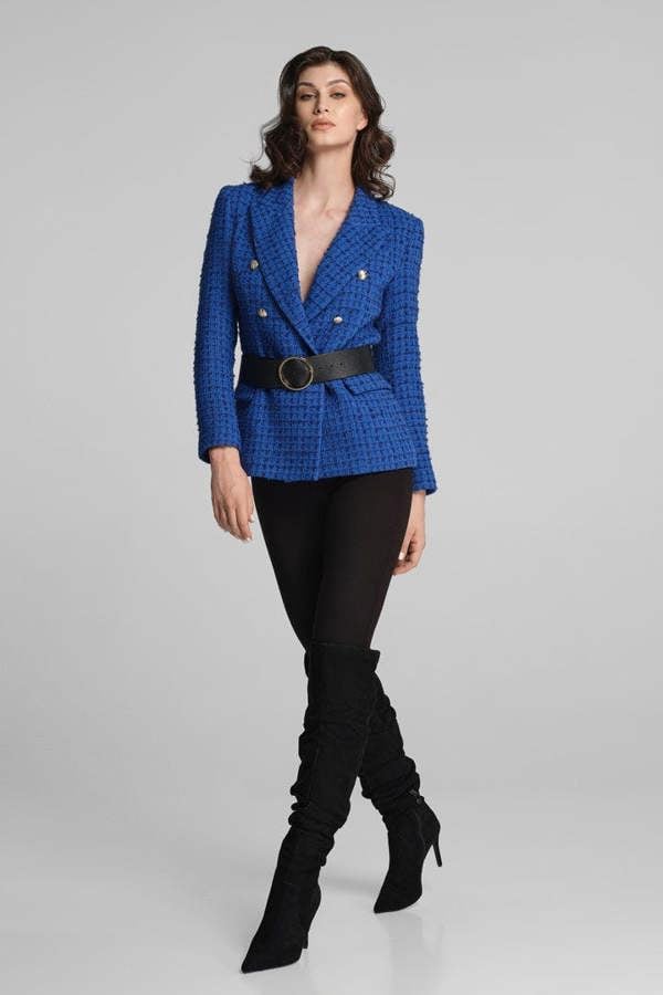 Rumour London Cambon wool-blend boucle tweed blazer in royal blue