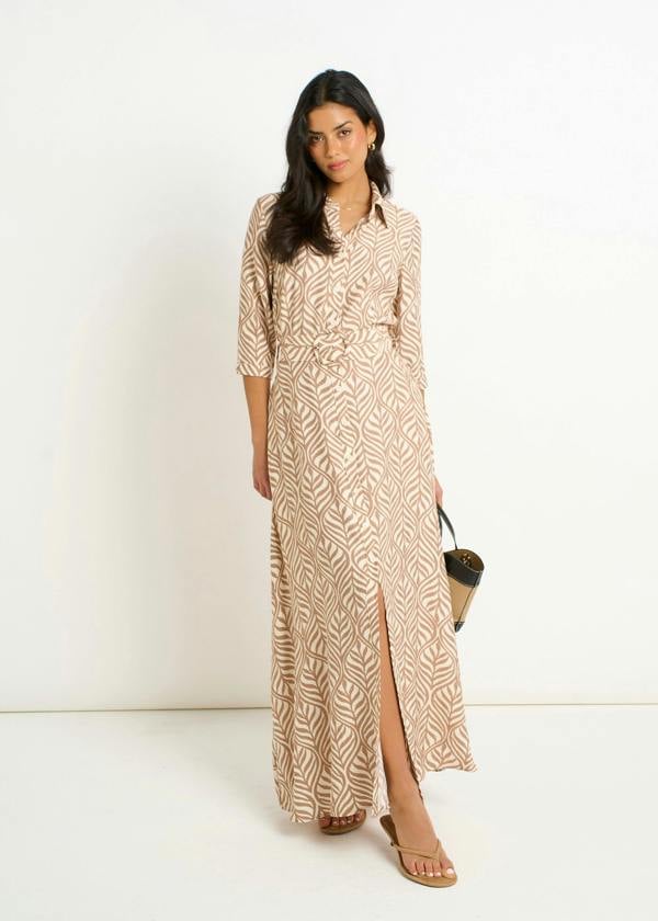 Gini London Beige Belted Shirt Maxi Dress