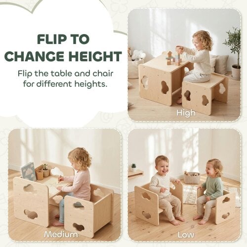 AIYAPLAY Toddler Table and Chair Set with 3-Level Heights for 18-36 Months