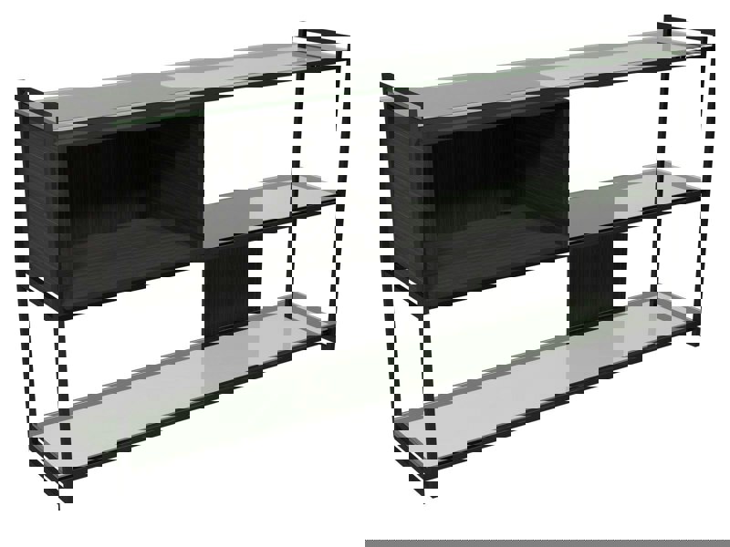 Black Stained Oak Veneer & Black Frame Low Bookcase by Gillmore