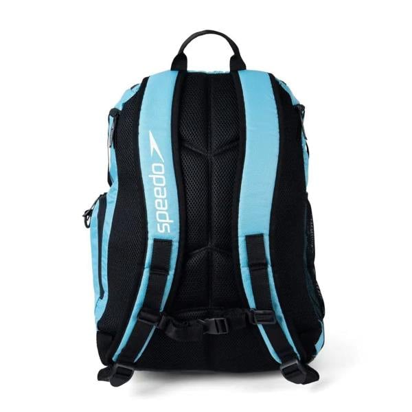 Speedo Teamster rucksack 35L in blue black with mesh accents and raised laptop sleeve