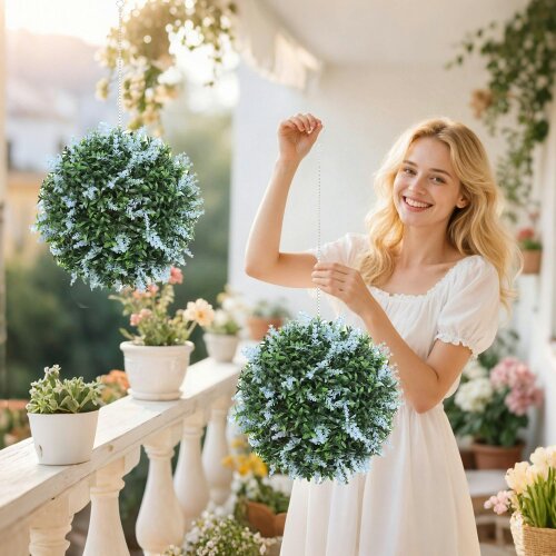 Wyld Haus Maka Nosa Set Of 2 UV Resistant Artificial Topiary Ball Plants In Blue