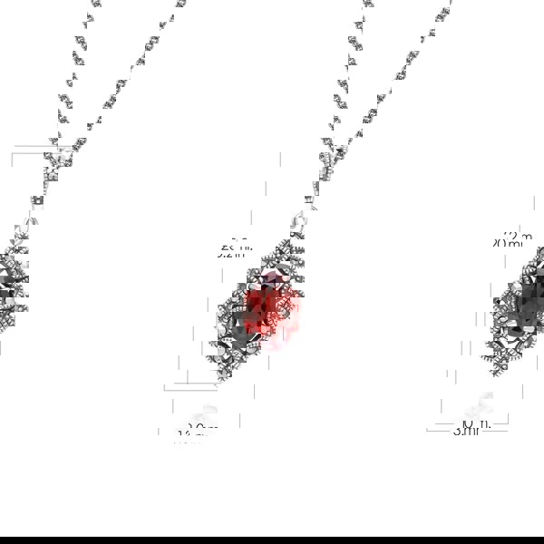 Gemondo Art Deco Style Oval Garnet & Marcasite Pendant Necklace in Sterling Silver