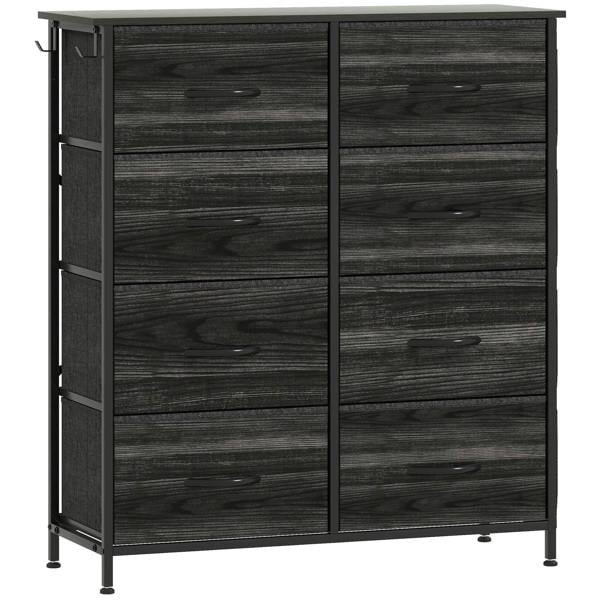 Black fabric drawer chest with eight drawers in two columns