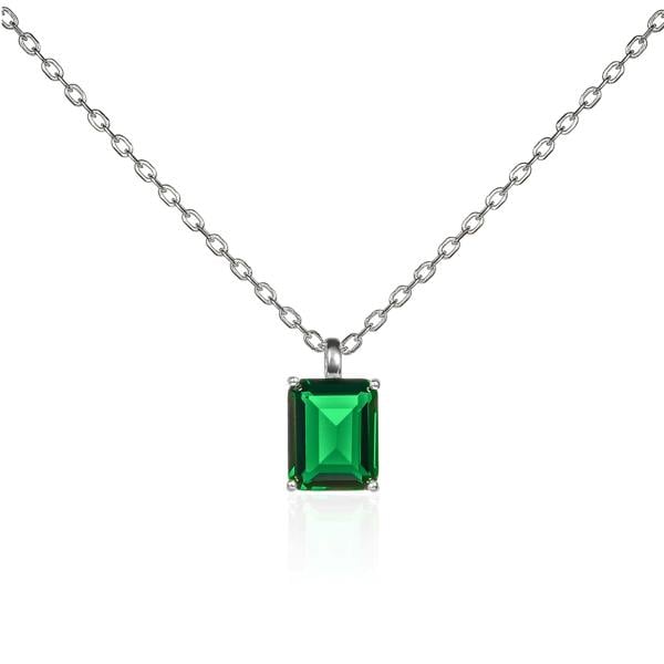 namana Dainty 925 Sterling Silver Green Rectangle Solitaire Pendant Necklace For Women