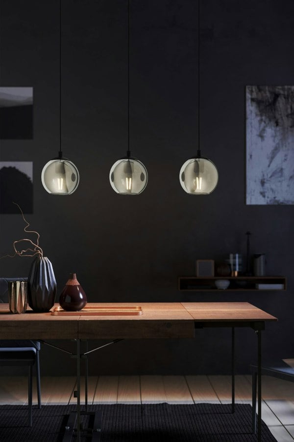 EGLO Ariscani Smoked Black Glass 3-Light Pendant