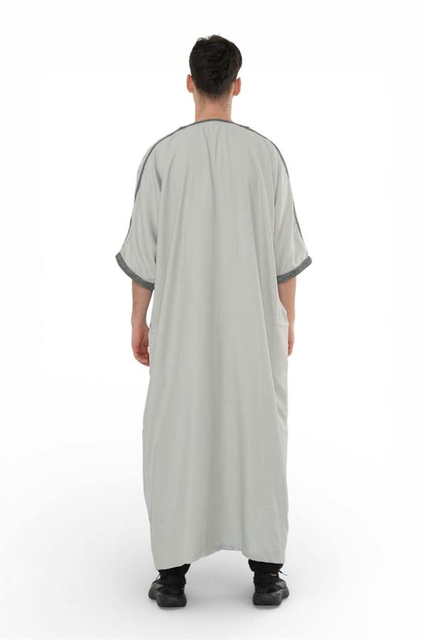 Infinity Leather Men's Moroccan Thobe Robe Djellaba Arab Short Sleeve Embroidery Gandoura Jubba