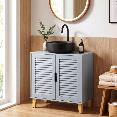 HOMCOM Under Sink Cabinet Adjustable Shelf Louvered Doors