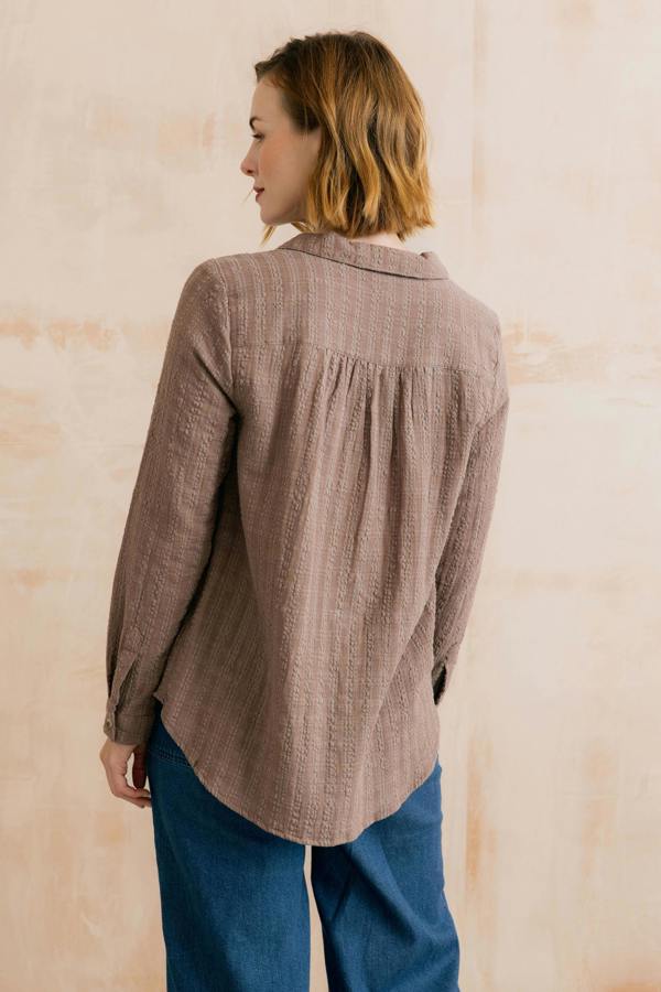 Lily & Me Savannah Textured Seersucker Shirt Mocha
