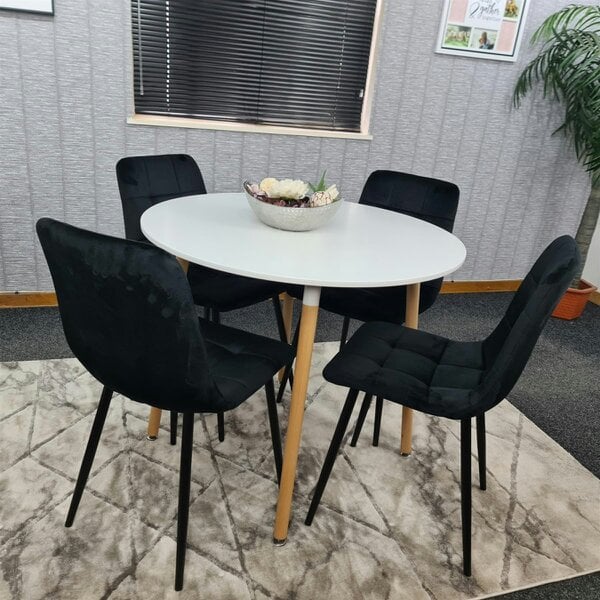 Kosy Koala Dining Table and 4 Chairs  White Round Wood Table 4 Black Velvet Chairs Dining Room Furniture