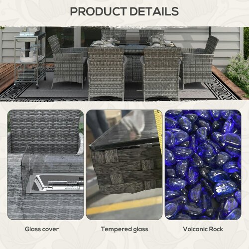 Wyld Haus Ravezi Rattan Grey 6 Seater Garden Dining Set With Fire Pit Table Glass