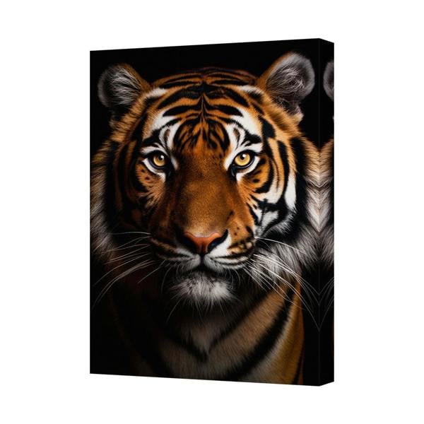 Benjamin Tate Design Tiger Canvas Wall Art Portrait Tiger Head On Black Background