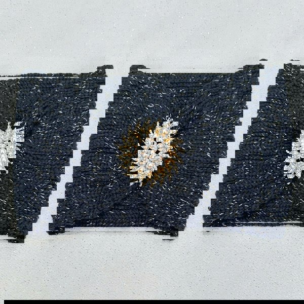 Ear Warmer Headband Winter Headband Gold Brooch Black