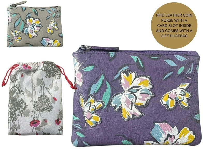 Mala Leather Zinnia Floral Card & Coin RFID Leather Purse
