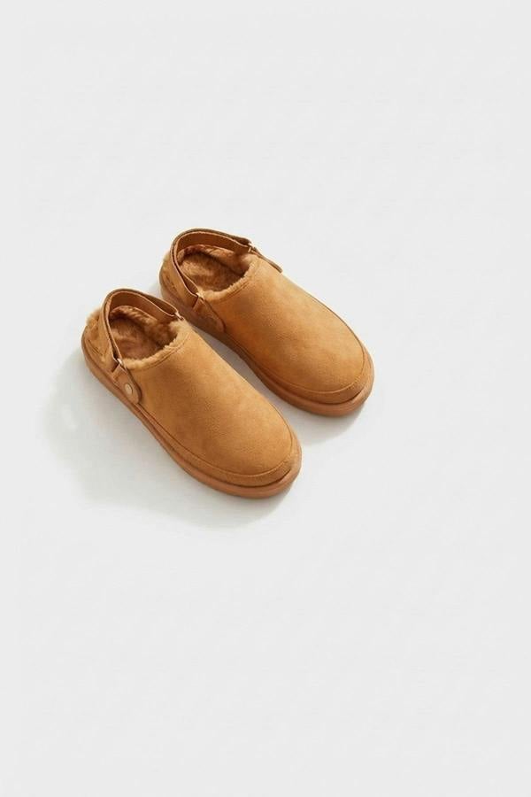 Niraya Faux Suede Slingback Mule Sandals With Cuff Strap - Camel_wb