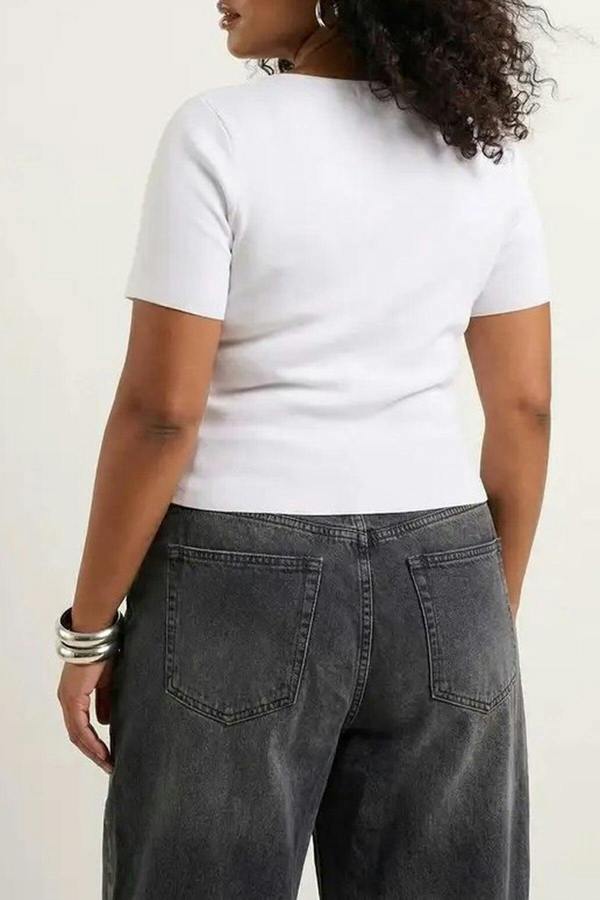 WOVCOR Pool Neck Fitted Knitted Plus Size Blouse