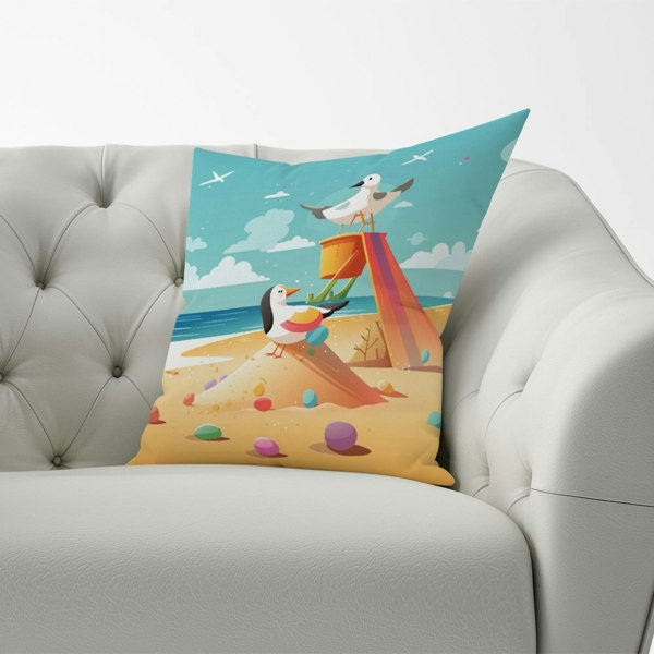 Warren Reed Seagulls On A Beach Holiday Cushions