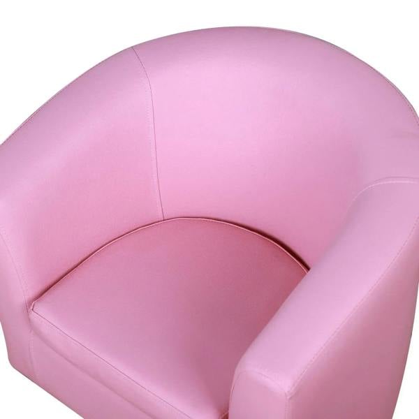 Pink kids armchair rounded back and cushioned seat with stitched panels