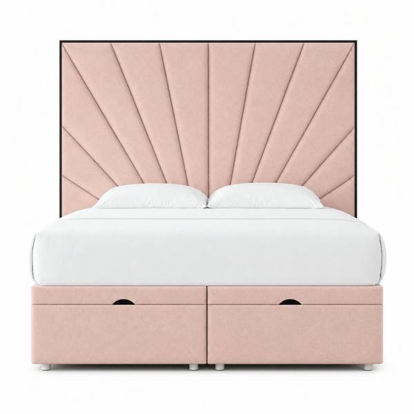Great British Beds Mercer Divan Ottoman with Contrast Piping - Pink Plush