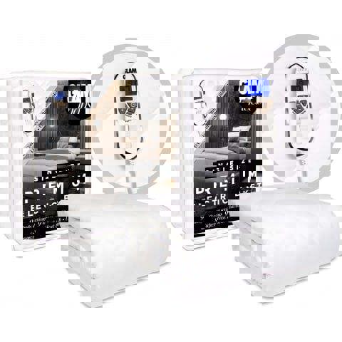 GlamHaus Single Size Electric Blanket - Fitted Mattress Bed Cover - White Diamond Quilted - Settings for Feet and Body, Timer