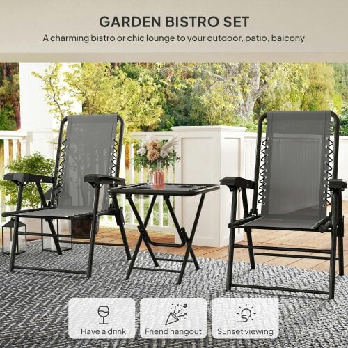 Wyld Haus Lano Metal Dark Grey Mesh 3 Piece Garden Bistro Table And Chair Set
