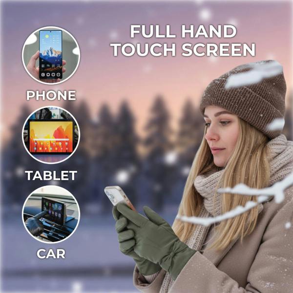 Infinity Leather Womens Italian Leather Winter Bow Design Soft Wool Lining Gloves - L-GLV-401