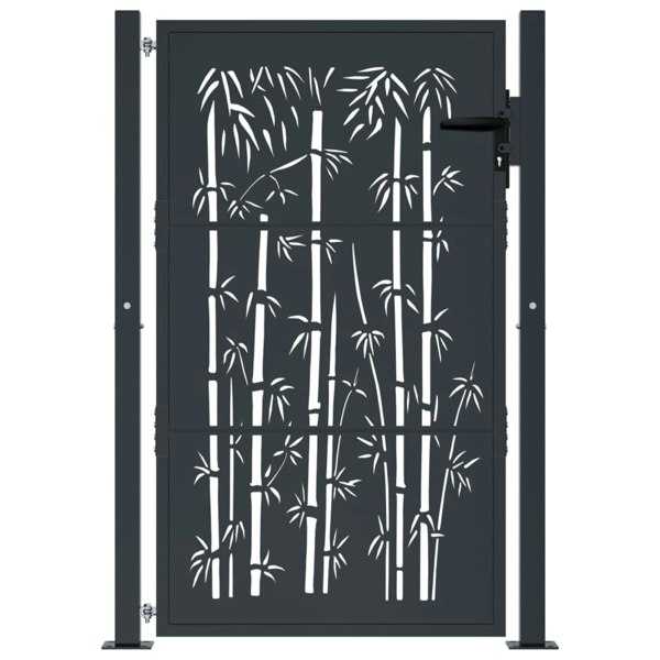 Berkfield Garden Gate Anthracite 105x155 cm Steel Bamboo Design