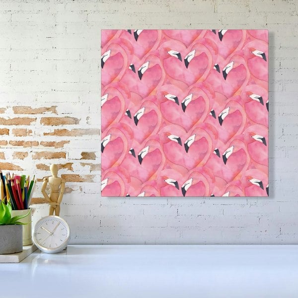 Warren Reed Watercolour Flamingo Hearts Canvas