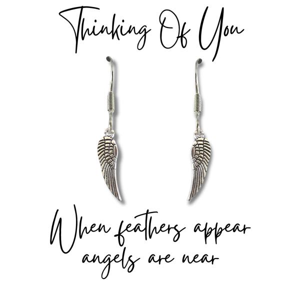 Aye Do Gifts Angel Feather Silver Earrings & Card | When Feathers Appear Angels are Near