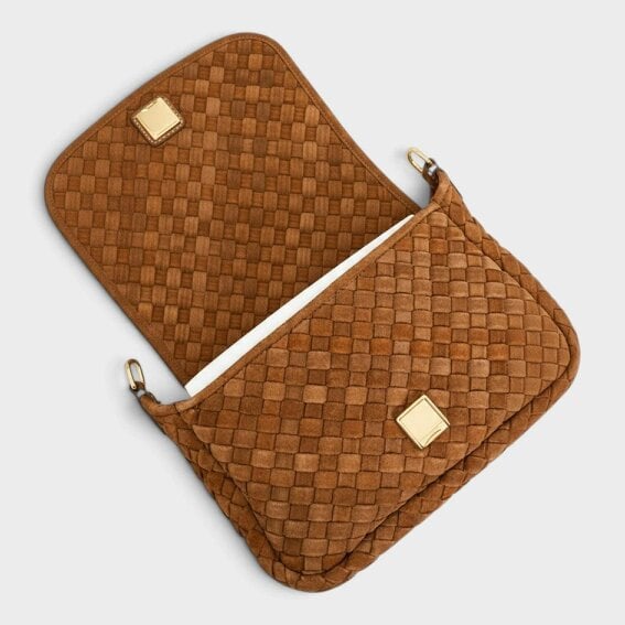 Tory Burch Thea Woven Suede Flap Chicory Brown