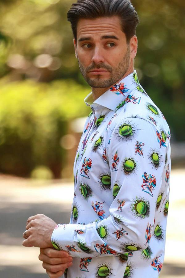GRAND SLAM TENNIS BALL PRINT SHIRT - Premium Men's Patterned Shirt by Claudio Lugli | Bold Design, Tailored Fit, Best Printed Shirts