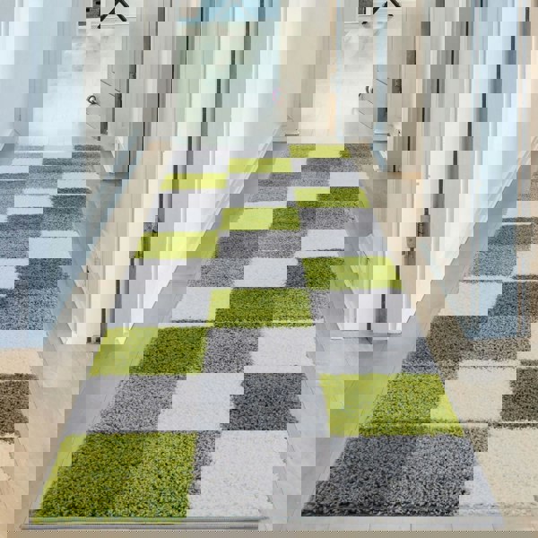 Geometric Design Thick Shaggy Area Rugs Green