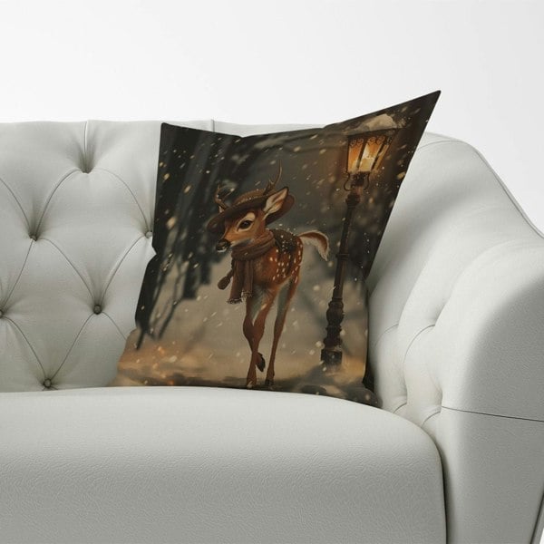 Warren Reed Fawn In A Snowy Scene Cushions