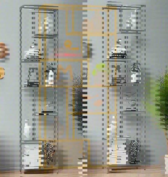Modcraft 6-Tier Glass Bookshelf – Tall Display Bookcase & Plant Stand, Tempered Glass Shelves,