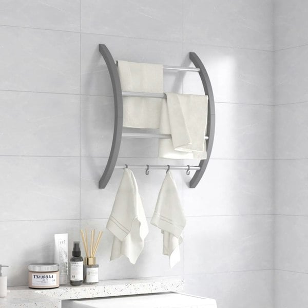 Berkfield Towel Rack with Hooks Silver 56x16x72 cm Aluminium
