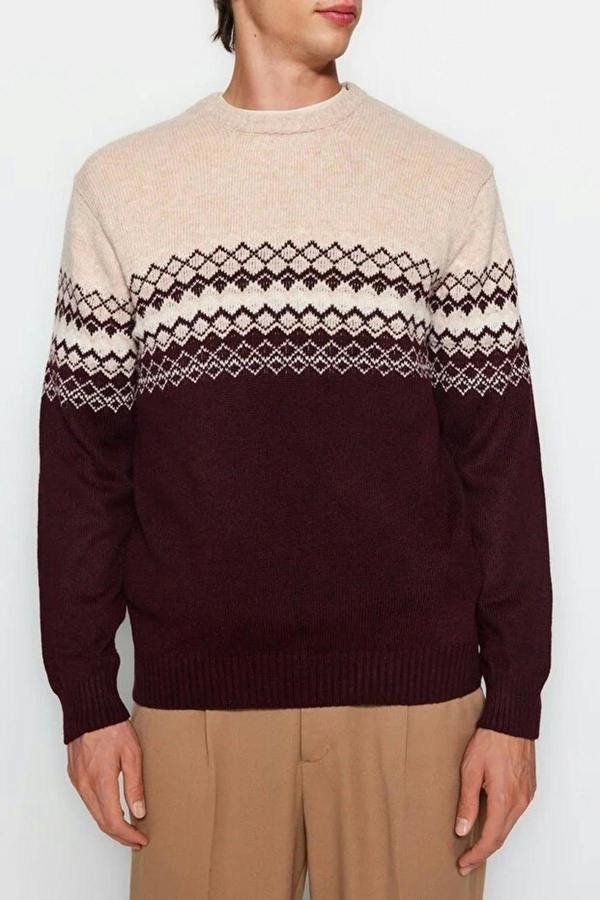 WOVCOR Crew Neck Ethnic Knit Men's Sweater