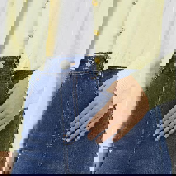 Brave Soul Mid Blue High Waist Raw Hem Mom Jeans - Mid Blue Image 4