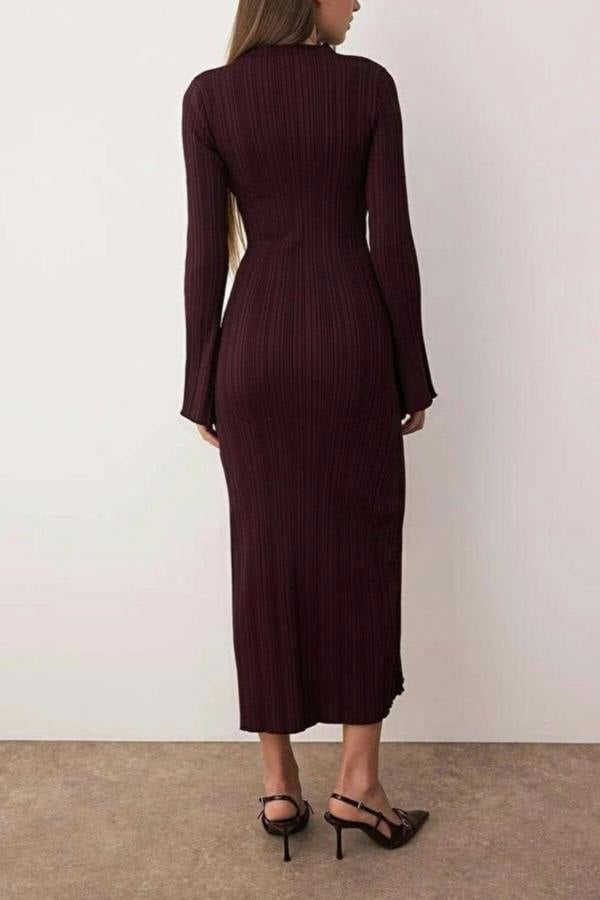 WOVCOR Bodycone Stand Collar A-Line Knit Maxi Dress
