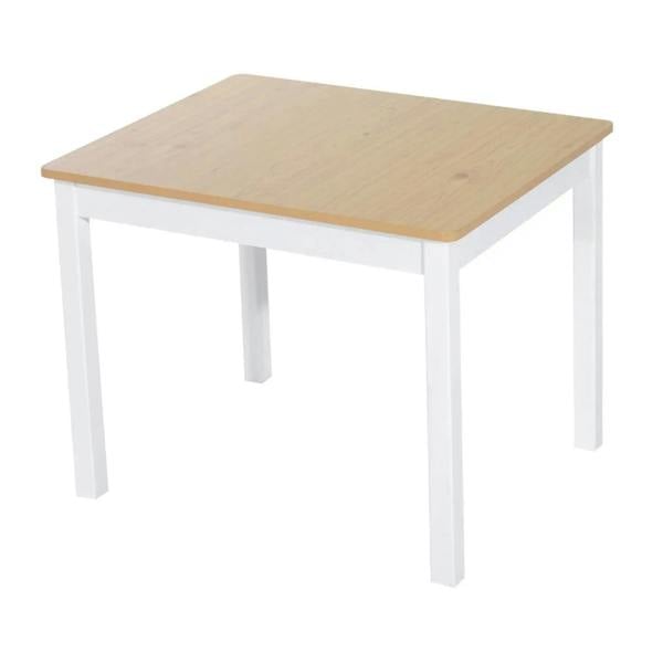 Kids table with beige wood tabletop and white legs for dining or crafts