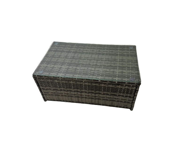 Fimous Patio Sofa Oblong Coffee Table Set Rattan Garden Furniture Set with 2 Chairs 2 Big Stools Dark Grey Mixed