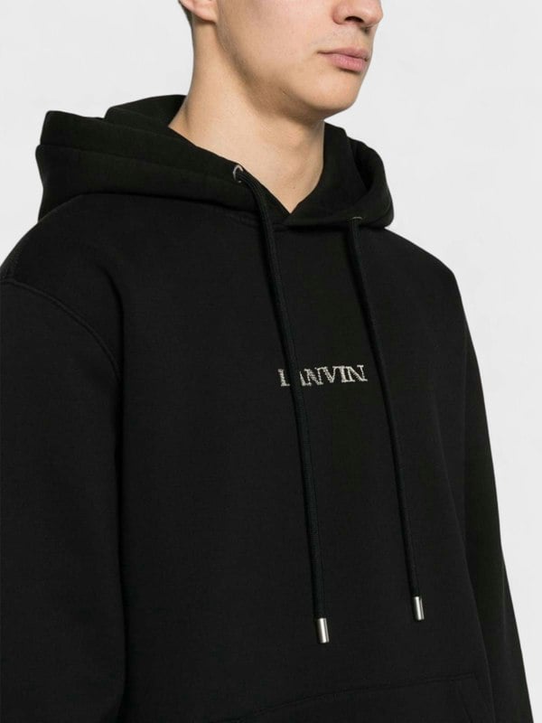 Lanvin Embroidered Loose Logo Hoodie Black