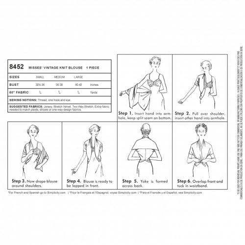 Simplicity Sewing Pattern 8452, Tops, Vintage Style for Women, A (S-M-L) - Easy