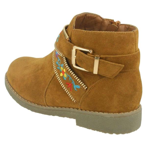 Spot On Girls Spot On Ankle Boots With Embroidered Flowers H5072