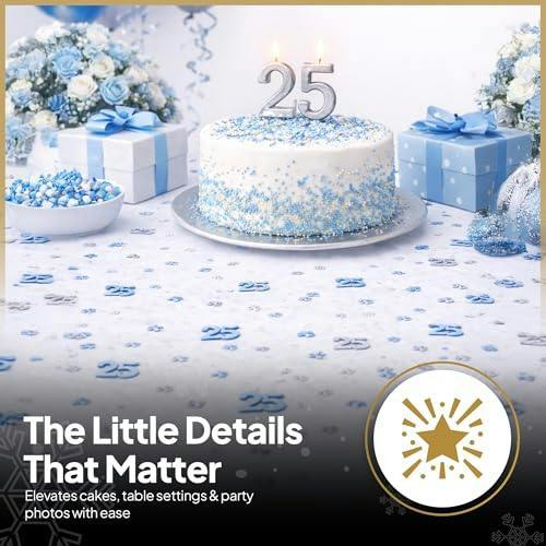 25th Birthday Blue & Silver Metallic Confetti Table Decoration Pack for Milestone Celebrations image 6