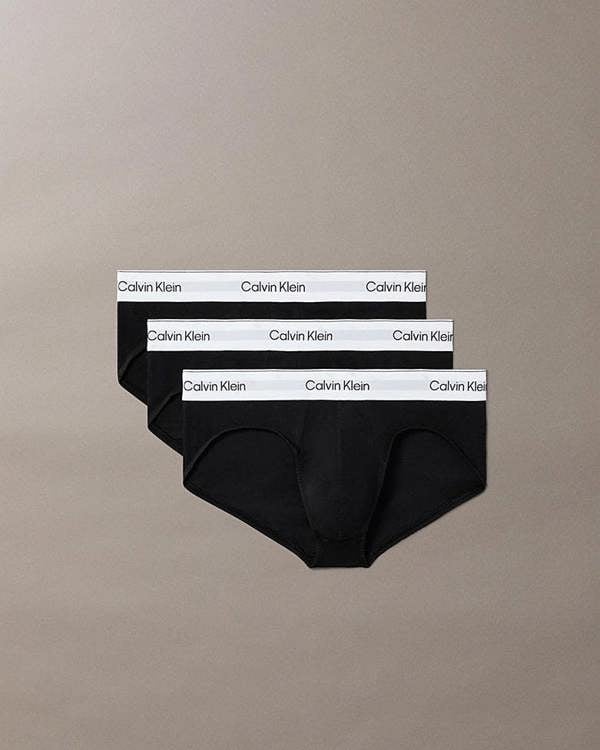 Calvin Klein 3 Pack Icon Cotton Stretch Mens Hip Briefs - Black/Black/Black