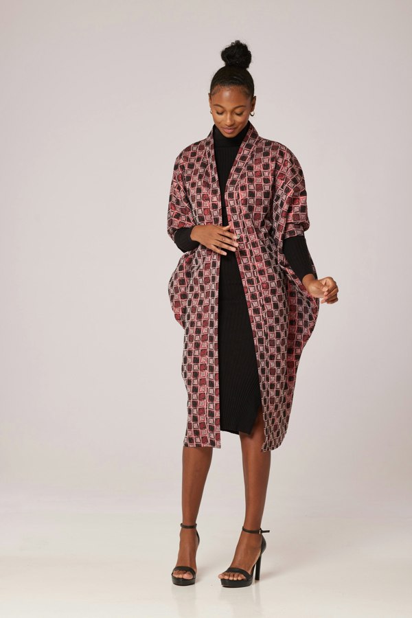 Lioness by TF Red Squared Midi Kimono